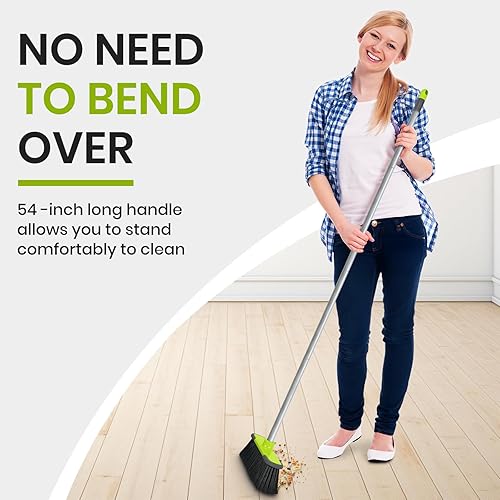 Miniatura 6 de Escoba de interior verde de 54 pulgadas de largo para limpieza de pisos, escoba de barrido para cocina, garaje, vestíbulo, patio y jardín