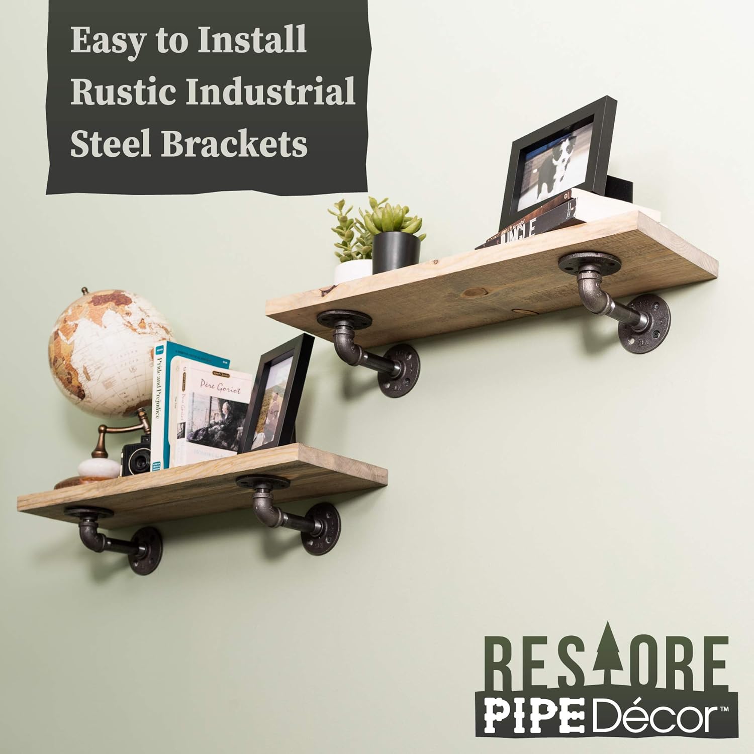 Buy Industrial Pipe Wooden Shelves Restore by Pipe DÉCOR Premium