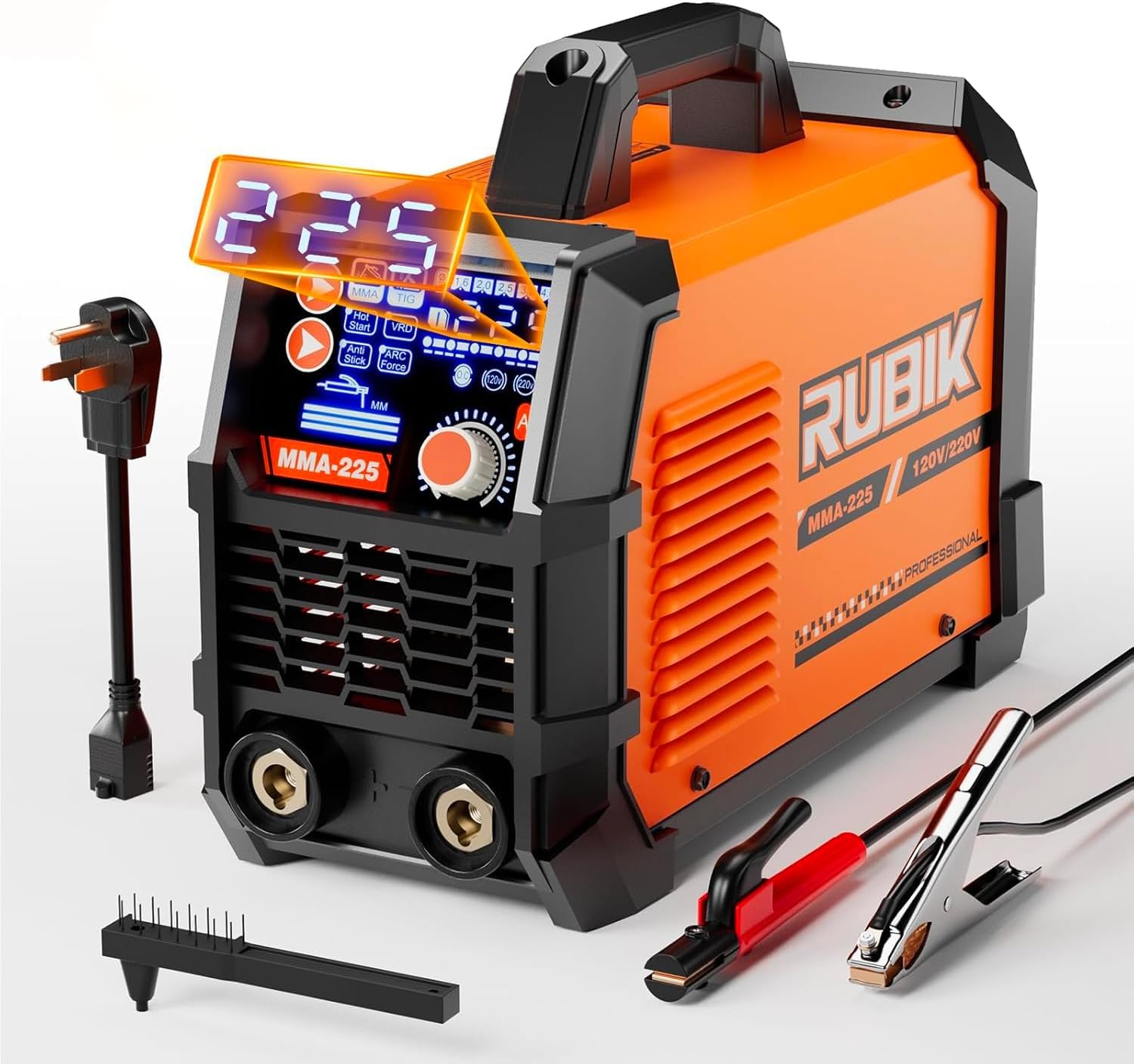 RUBIK 225A Stick Welder Dual Voltage 110/220V IGBT Inverter LCD Display Hot Start ARC MMA Welder for Beginners DIY