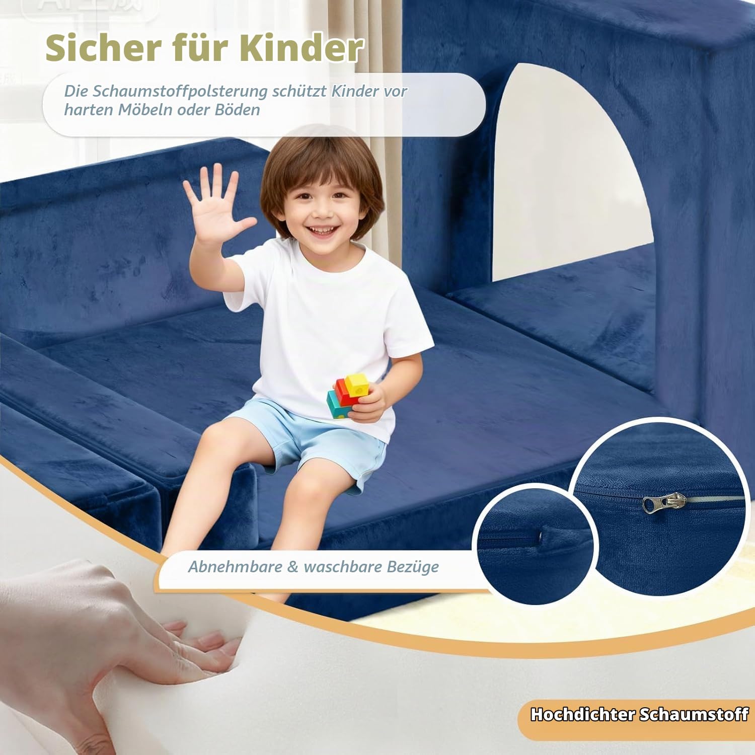 Modulare Spielsofa für Kinder 12-teilig – CPC-zertifiziert, Umbaubare kindersofa, maschinenwaschbares kindercouch, Strapazierfähiges Schaumstoff-Bodenkissen für Kinder, ideal für Schlafzimmer