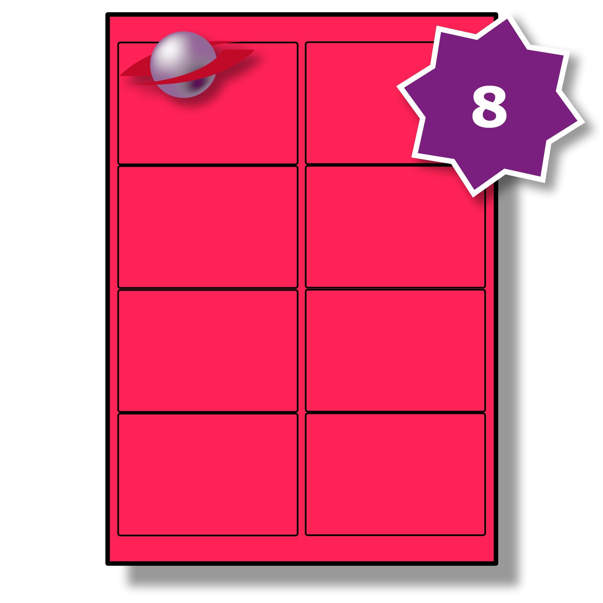 Label Planet® 8 Per Sheet, 50 Sheets (400 Fluorescent Pink Labels). Fluorescent Labels for Laser Printers, 99.1 x 67.7mm, LP8/99 FC. — image 1