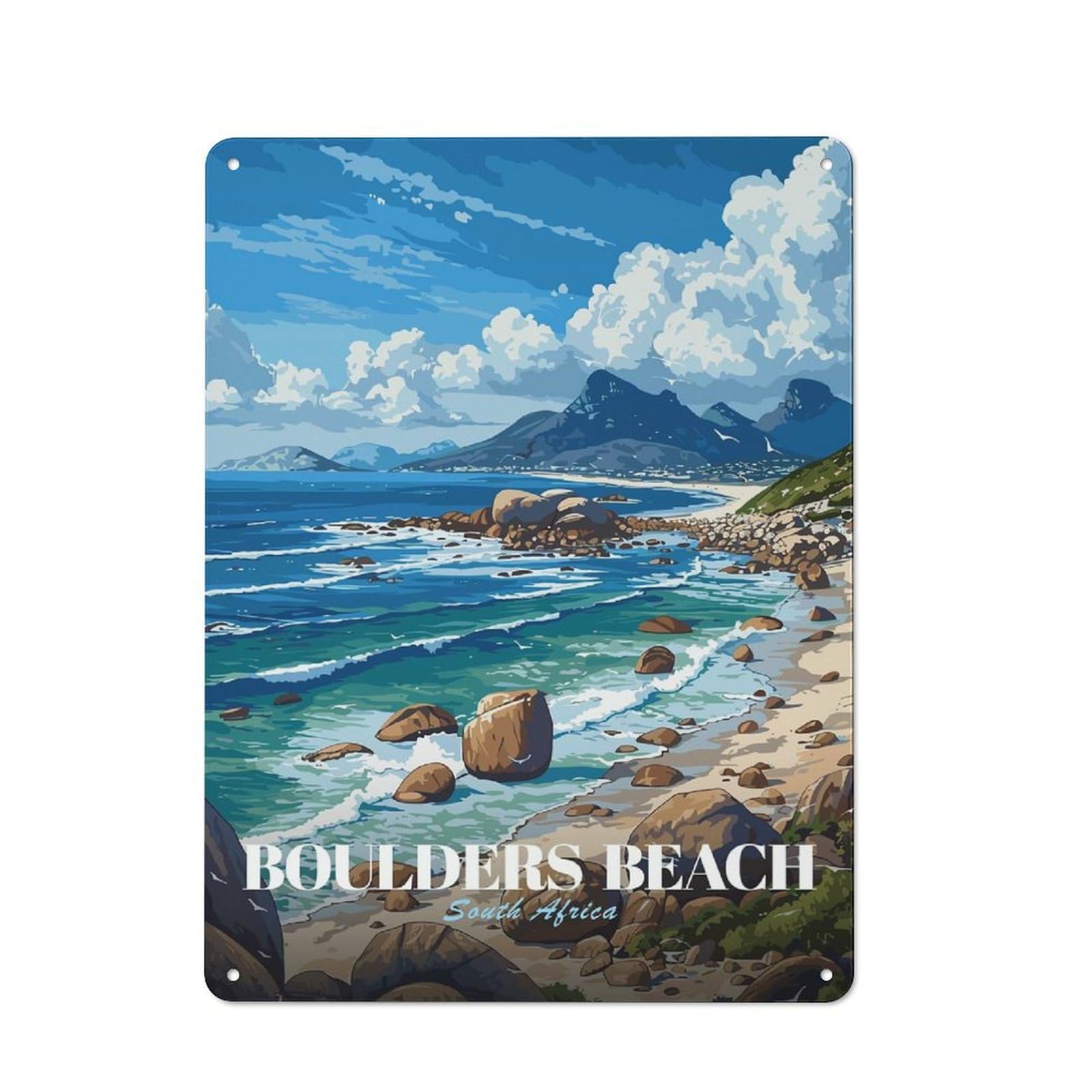 Junmoney Style-20 For Living Room Or Hallway, Boulders Beach South Africa Vintage Metal Plaque 40X30cm, For Vintage Wall Decor Fans, For Metal Sign Collectors