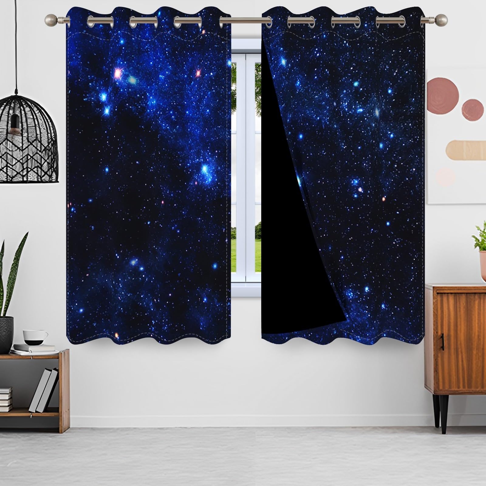 ggaimwf 46"x 54" Galaxy Eyelet Curtain for Kids Bedroom Universe Space Starry Sky Fantasy Thermal Grommet Room Dividers Blackout Window Drapes for Boys Girls Playroom Living Room,2 Panels - Image 3