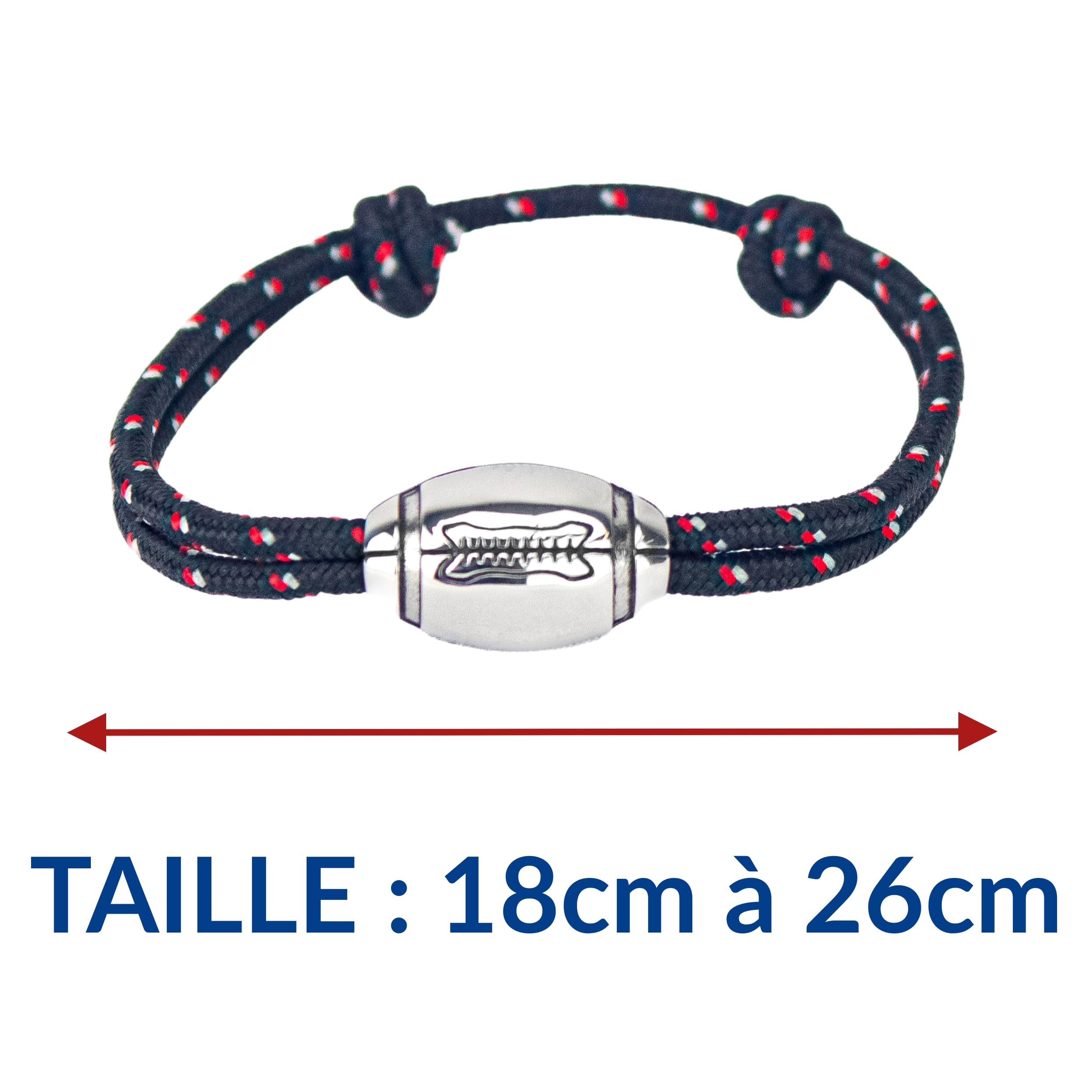 Ernestine - Bracelet rugby - taille ajustable, cadeau fête des pères papi - joueurs de rugby, avec breloque ballon de rugby - bracelet rugby XV de France pour hommes - cadeaux homme papi - rugbyman