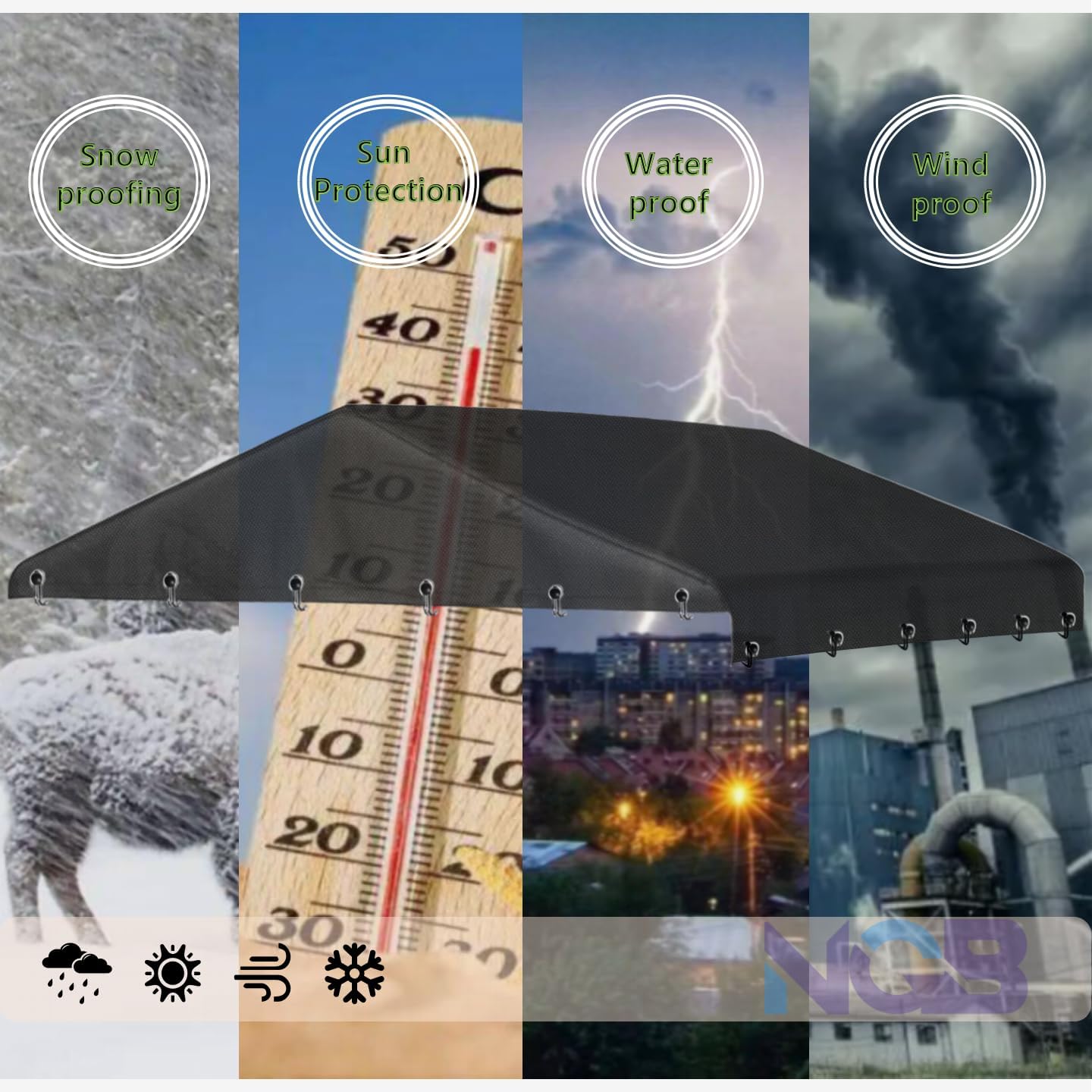 NGB Outdoor Kennel Cover Suitable for 10'W x 10'L Outdoor Kennels,with Multiple Elasticized Ball Cords,Windbreak Hooked Elastic Cord,Waterproof Oxford Fabric,Replacement Enclosure Covers.