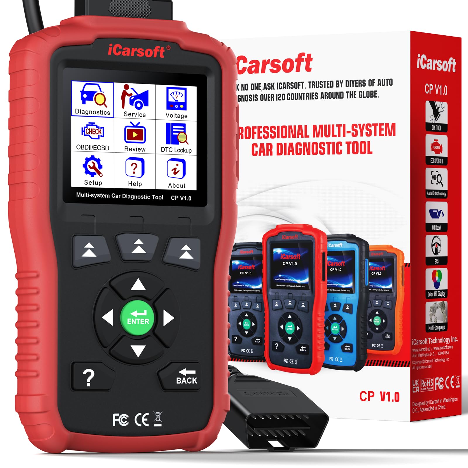 iCarsoft CP V1.0 OBD2 Máquina Diagnosis Coche para Peugeot/Citroen, Escáner de Todo el Sistema, Reinicio de Aceite, Calibración SAS, Prueba de Batería, Actualización de por Vida