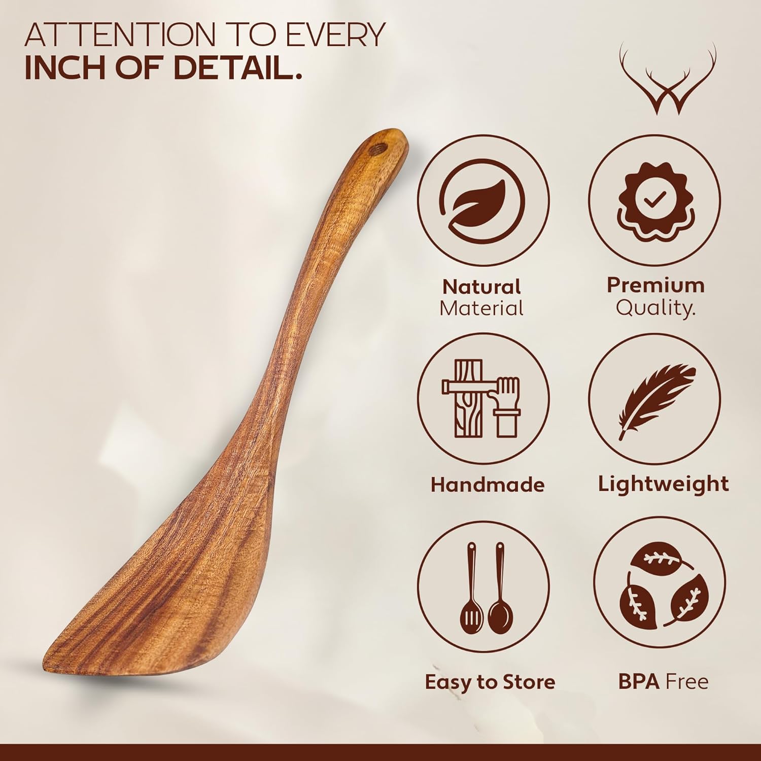 Wooden Spatula for Cooking, Teak Wood Spatula for non stick frying pan With Long Handle - Wooden Pancake Spurtle Non-Stick Cooking Utensils for kitchen use - Image 4