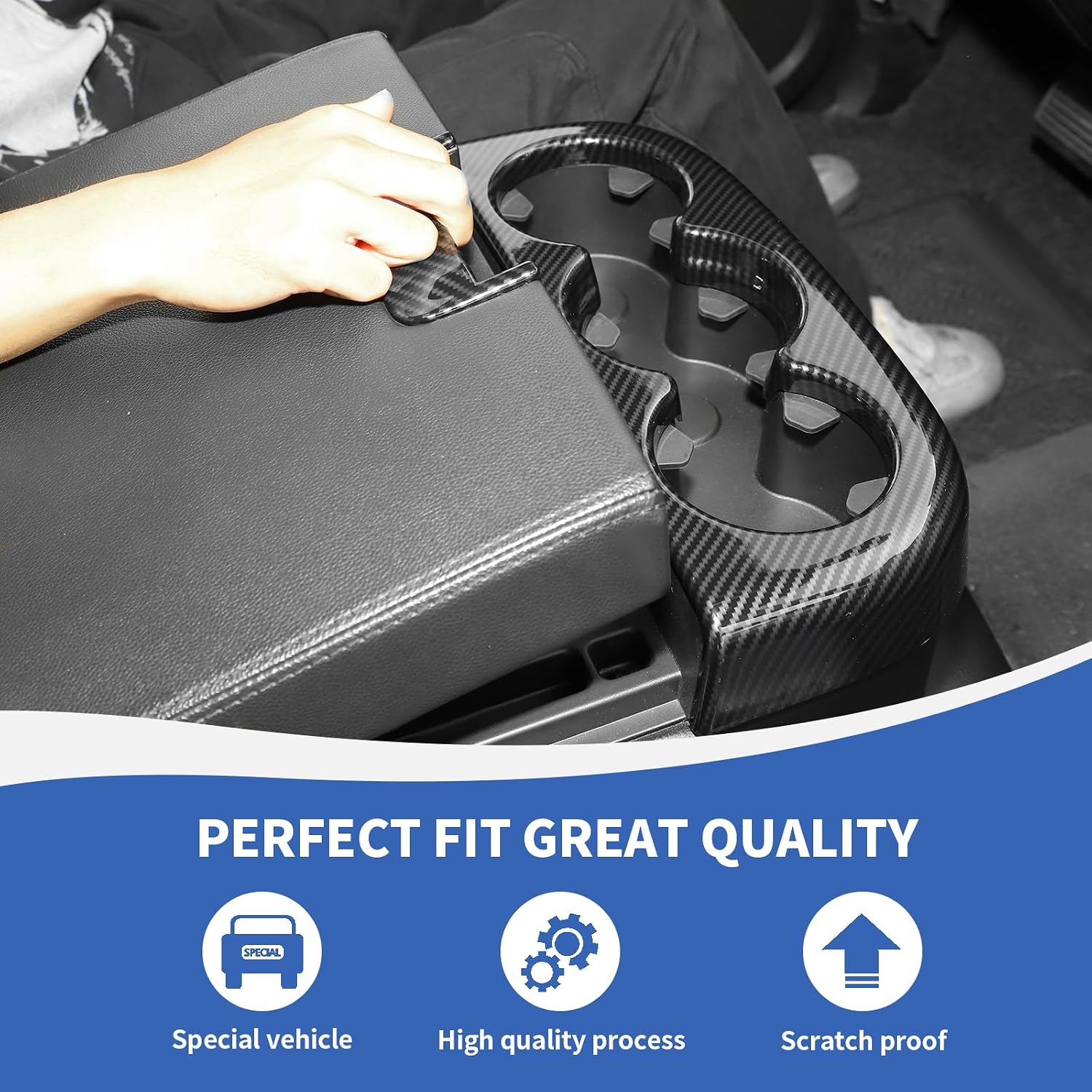 RAZPOY Center Console Front Cup Holder Panel Trim Cover Compatible with Chevy Silverado & GMC-Sierra 2007-2013, Carbon Fiber
