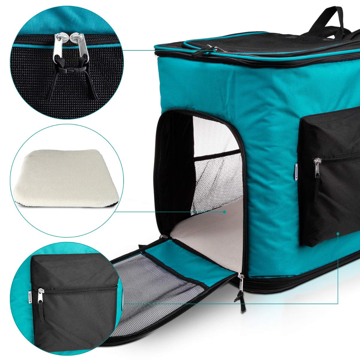 Navaris Zaino Trasportino Animali da Viaggio - Cani e Gatti Piccola Taglia - Borsa Cuccia Morbida Portatile in Tessuto - Trasporto Animali Domestici