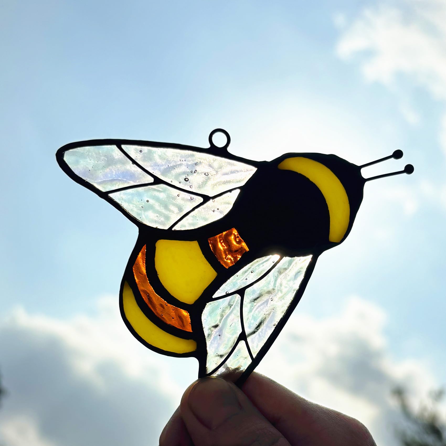 Lcensp Sonnenblumen-Fensterbehang Mit Biene – Buntglas, Handgefertigt, Sonnenfänger, Geschenk Für Naturliebhaber