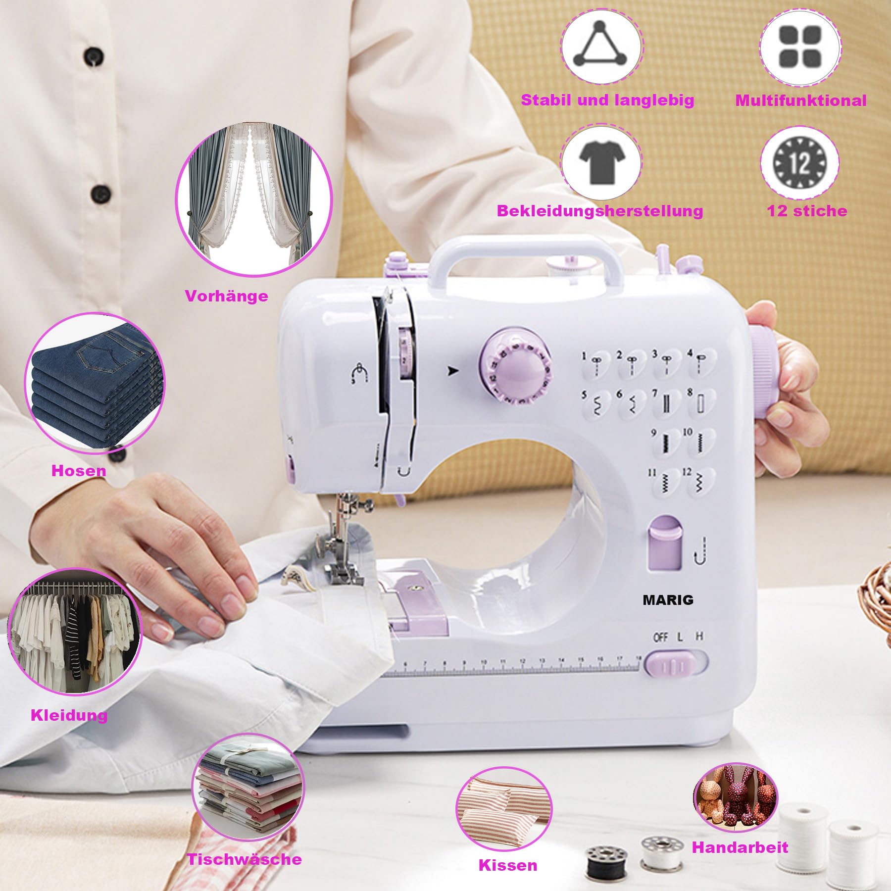 Macchina da cucire per principianti con doppio filo/cucito con 12 cuciture integrate/mini macchina da cucire domestica/macchina da cucire elettrica portatile