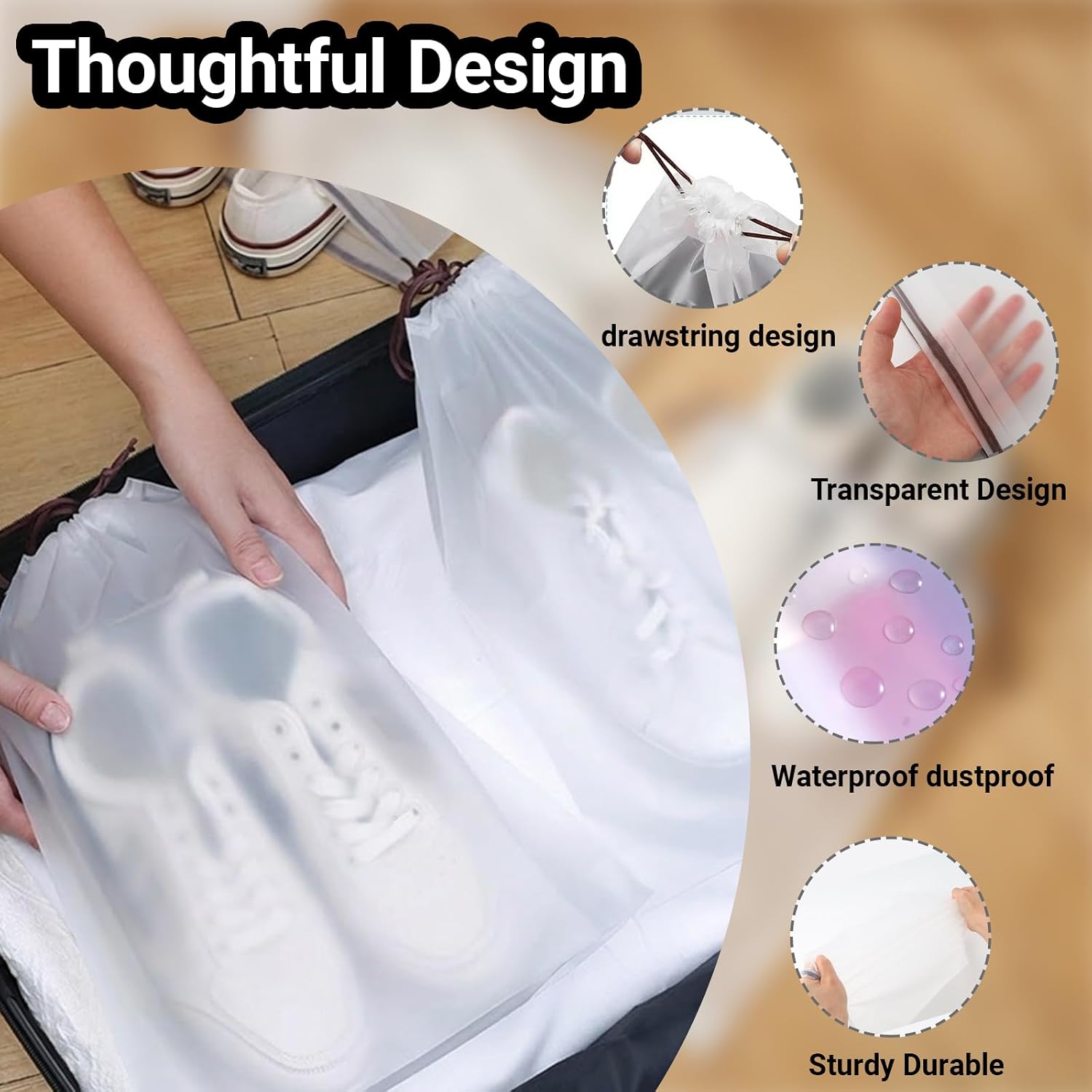 8 Pack Waterproof Travel Drawstring Shoe Bags, Transparent Portable Shoe Storage for Packing Travel Essentials for Men & Women(15.7" x 11.8")