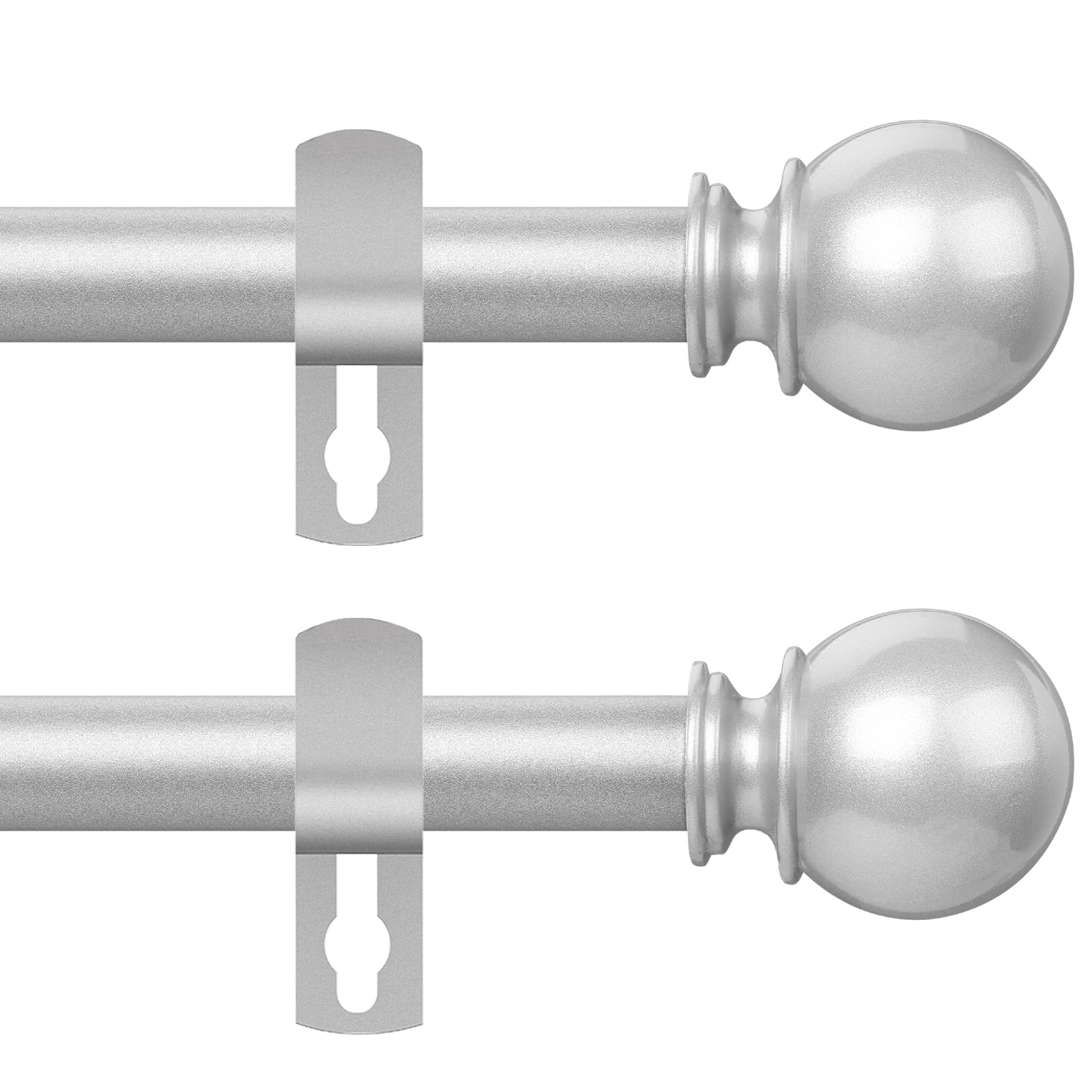Silver Curtain Rods for Windows 30 to 60 Inch, 2 Pack 5/8 Inch Diameter Adjustable Rods With Brackets, Heavy Duty Easy to Install for Bedroom, Outdoor