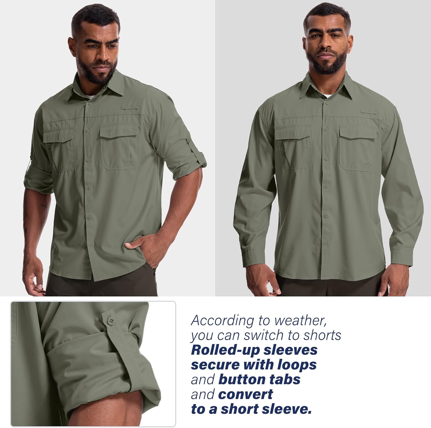 Mens Safari Sun Shirts UPF 50+ UV Sun Protection Long Sleeve Outdoor Quick Dry Fishing Hiking Gardening Shirts