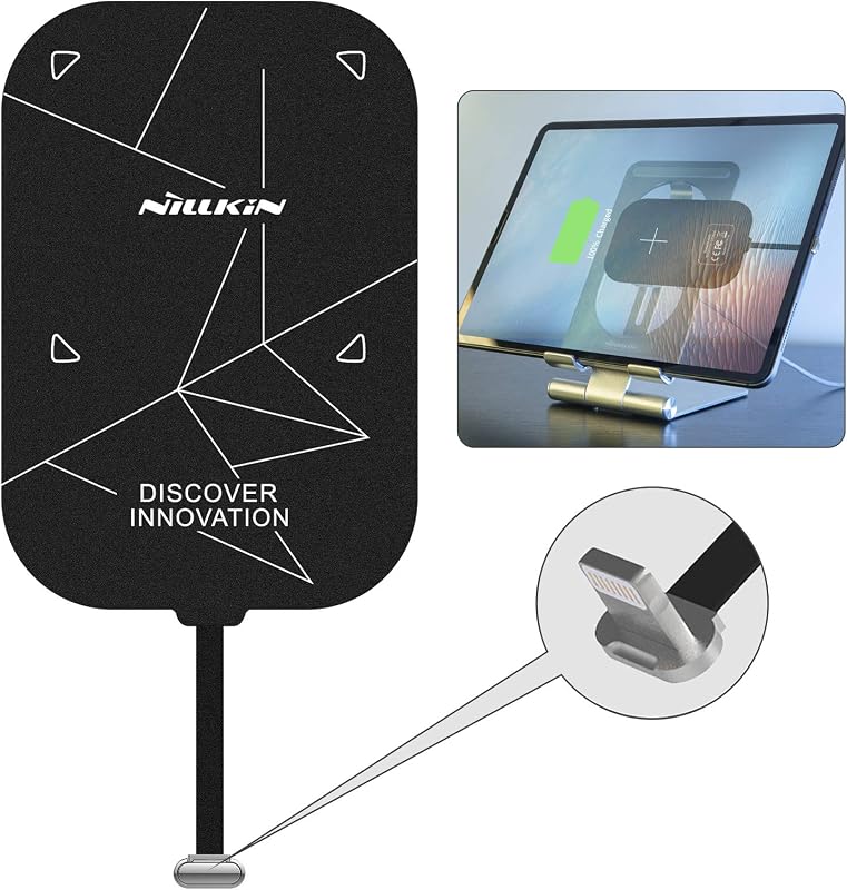 Nillkin Qi Wireless Charger Receiver for ipad - Ultra Thin Magic Tag Plus, 2000mAH Fast Charging Qi Coil for ipad 9th/8th/7th/6th/5th Generation, ipad Air 3/2, ipad pro 10.5 - Lightning Long-Black