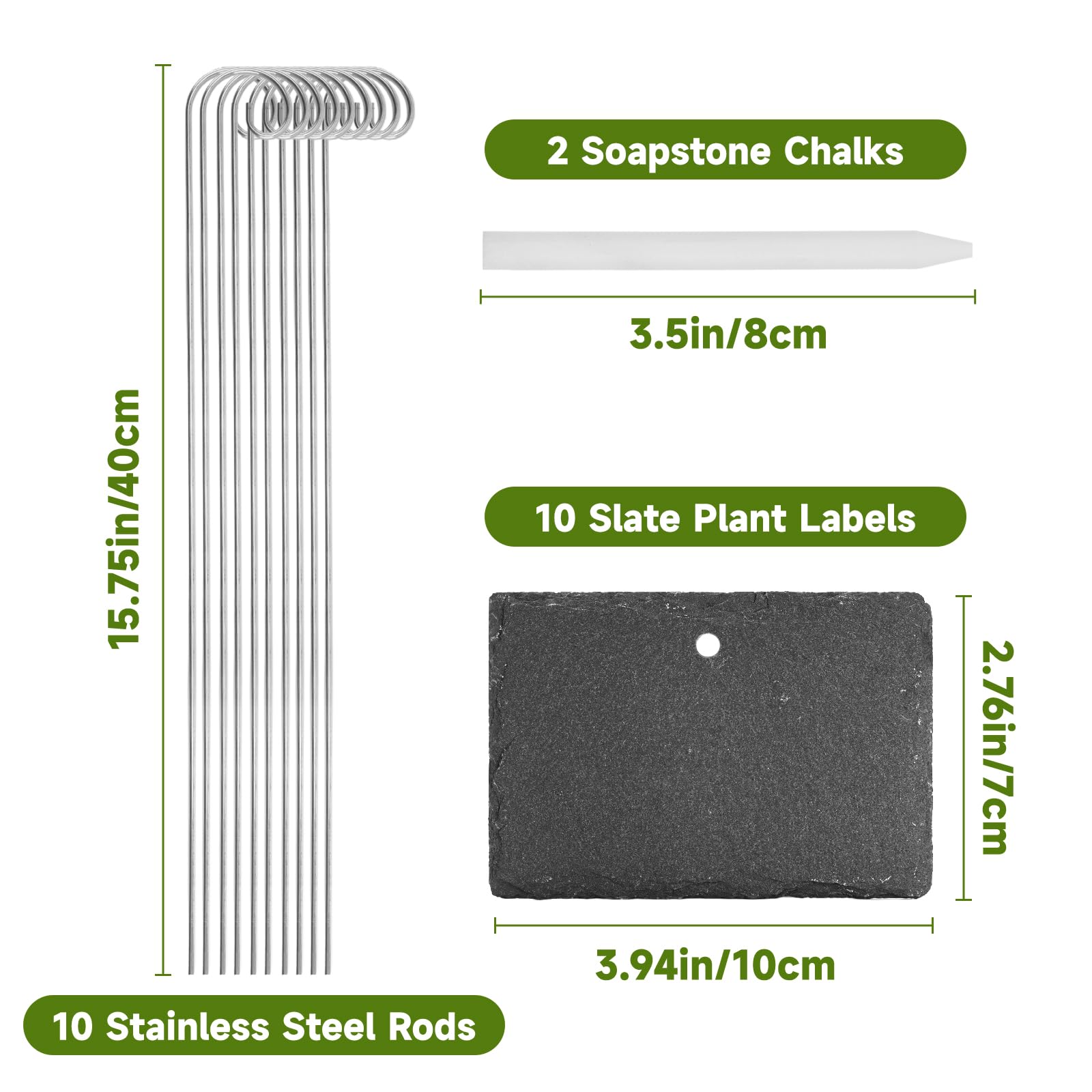 KINGLAKE 10 pièces étiquette pour plante en ardoise, étiquettes jardin exterieur, avec une tige de fer et de la craie, étiquette potager réutilisables, etiquettes semis plantation-rectangle