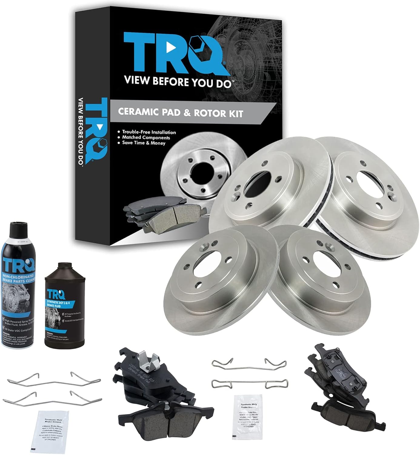 TRQ Front and Rear Brake Pad & Rotor Kit Brake Chemical Kit Brake Pads Brake Rotor Ceramic Compatible with 2002-2006 Mini Cooper