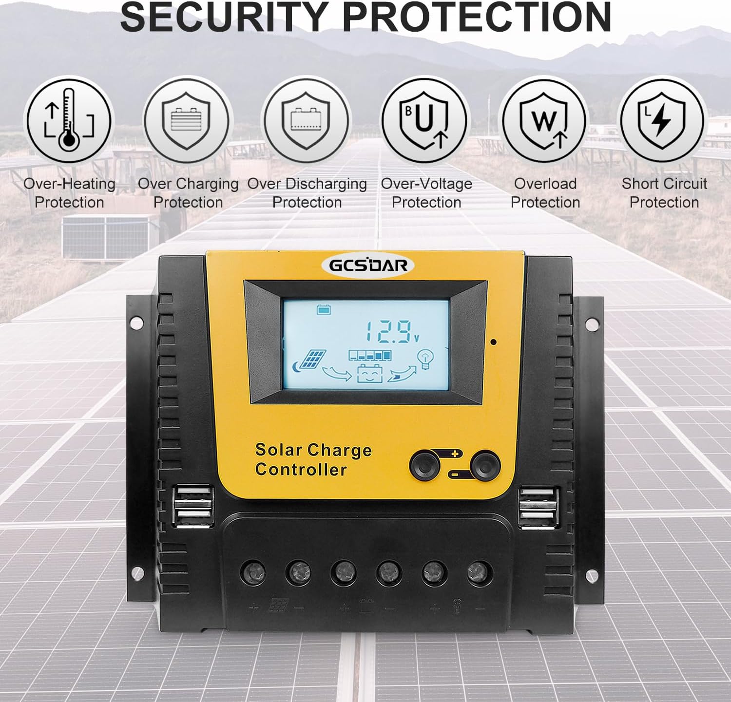 80A Solar Charge Controller 12V 24V 36V 48V, Max PV 100VDC Solar Panels PWM Off Gird Regulator Backlit Display Quattro USB Intelligent for LFP AGM SLD FLA BAT