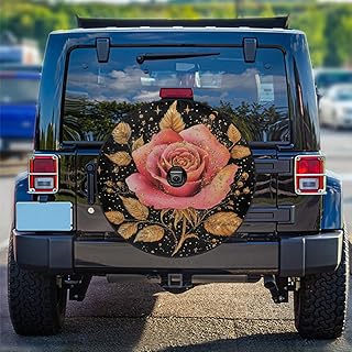 Mexpekil Cubierta de neumático de repuesto con agujero para cámara de respaldo, color rosa brillante, hojas de oro rosa, impermeables, protectores universales de neumáticos, accesorios de coche para