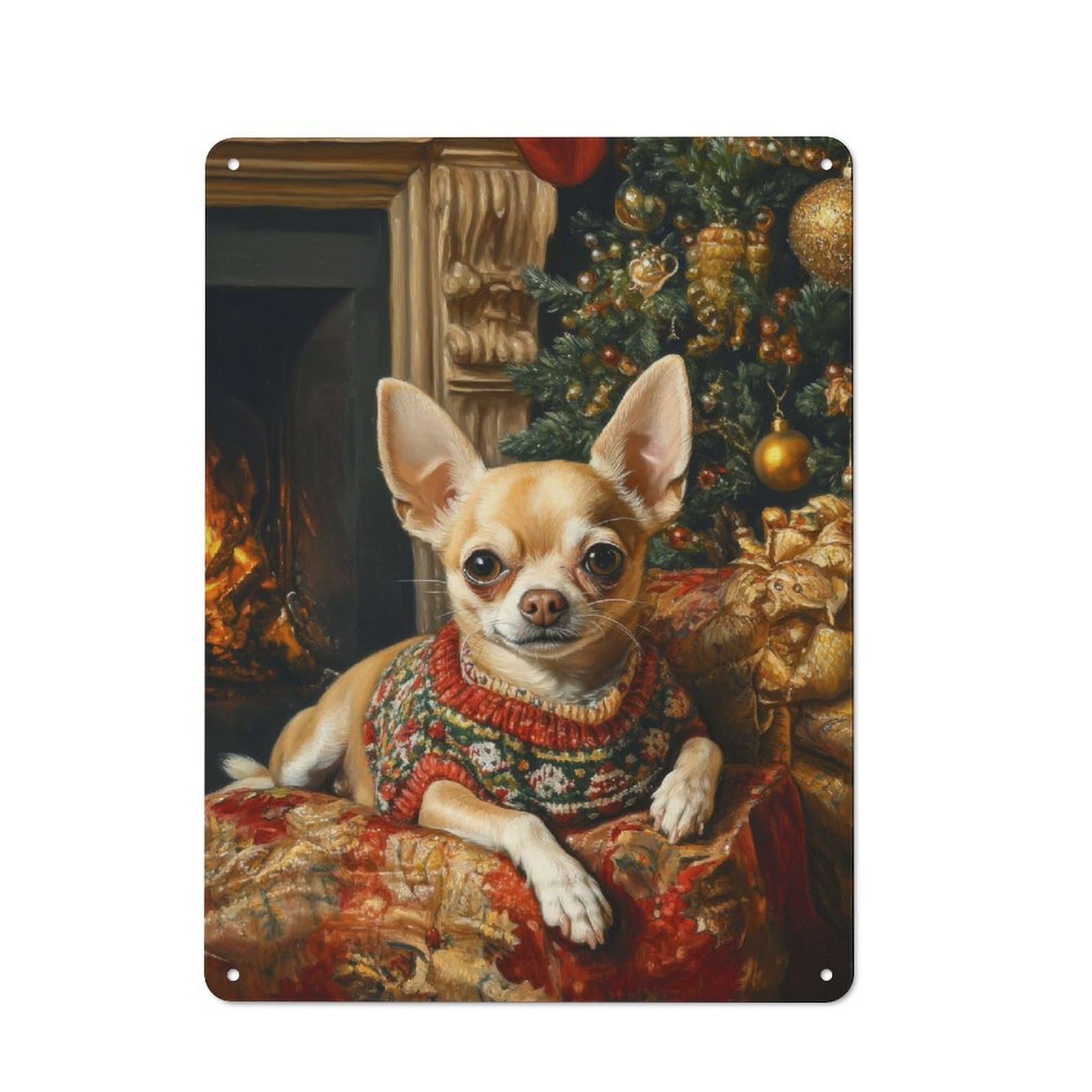 Junmoney Chihuahua Christmas Portrait Chihuahua In Sw Metal Wall Sign 40X30cm Featuring Eater For Living Room Wall, For Decorating Living Rooms And Feature Walls