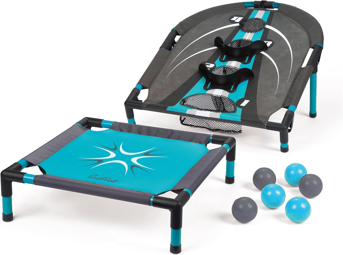 EastPoint Spring Fling Backyard Games Set, 20" Trampoline, Target, 6 Balls | Organizer for Easy Pack & Carry, Camping Games, Outdoor Games for Adults & Family, Beach Lawn & Tailgate Fun, Compact Setup