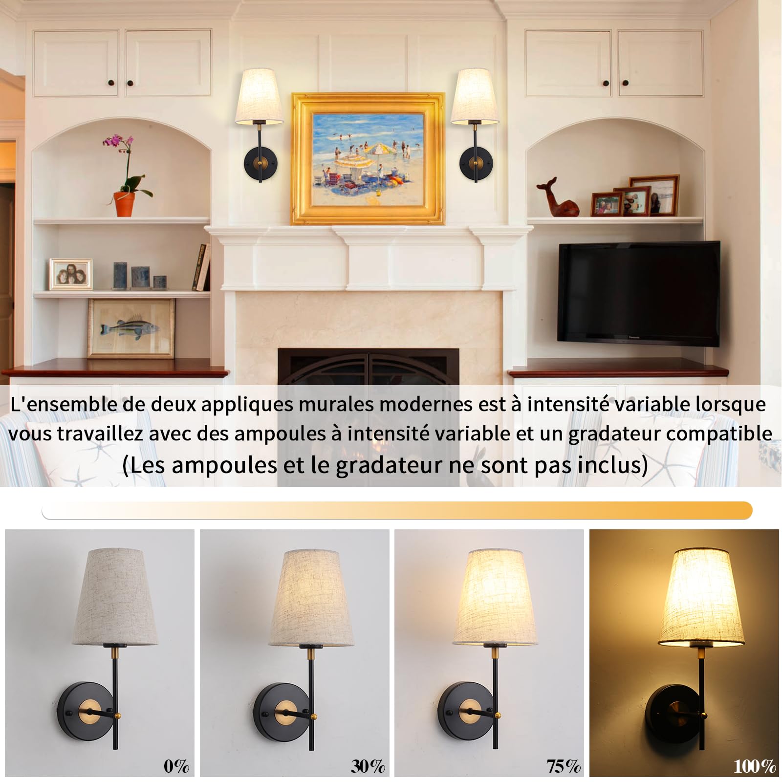 Applique Murale Intérieure Vintage, Lot De 2 Doré Lampe Murale Noir Et Doré | MRHYSWD Appliques Murales Intérieure Chambre Salon Cuisine Salle À Manger Couloir, Luminaire Mural E27 Sans Ampoules