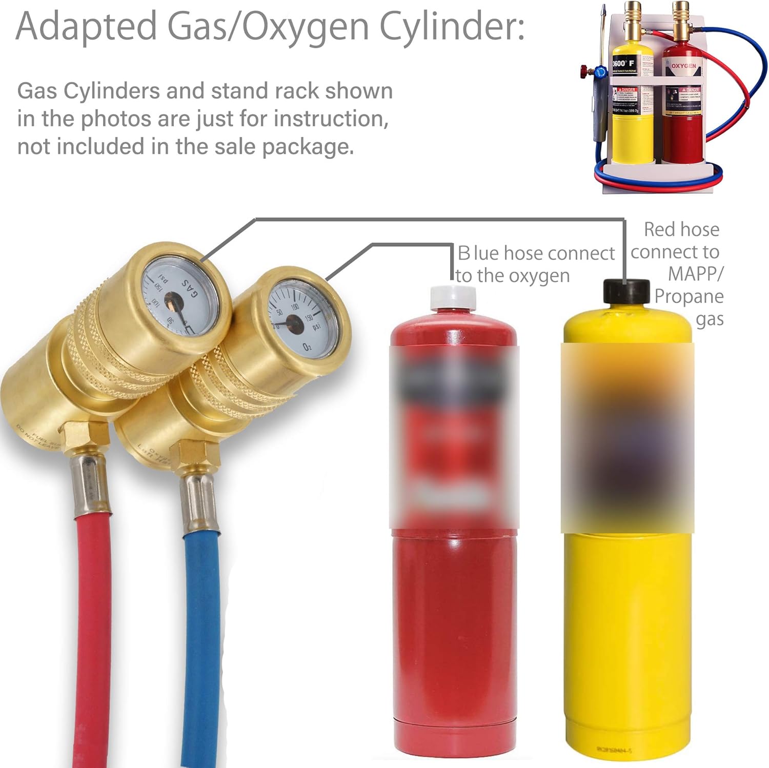 Oxygen MAPP Torch Kit With Pressure Meter With Tank Support, Glasses And Flint Spark Lighter(Gas Cylinders Not Included)