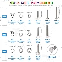 Vista 2 de Kit surtido Glarks de 510 piezas arandelas, juntas planas, tuercas de bloqueo, tornillos y pasadores hexagonales planos de acero inoxidable.