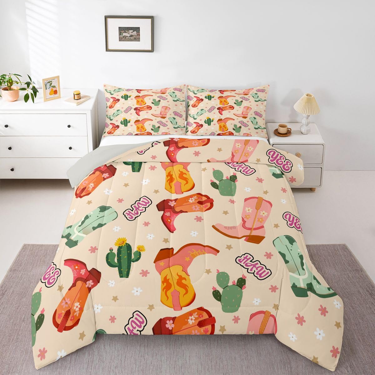 Edredón vaquera occidental para dormitorios rústicos de invierno con fundas de almohada King