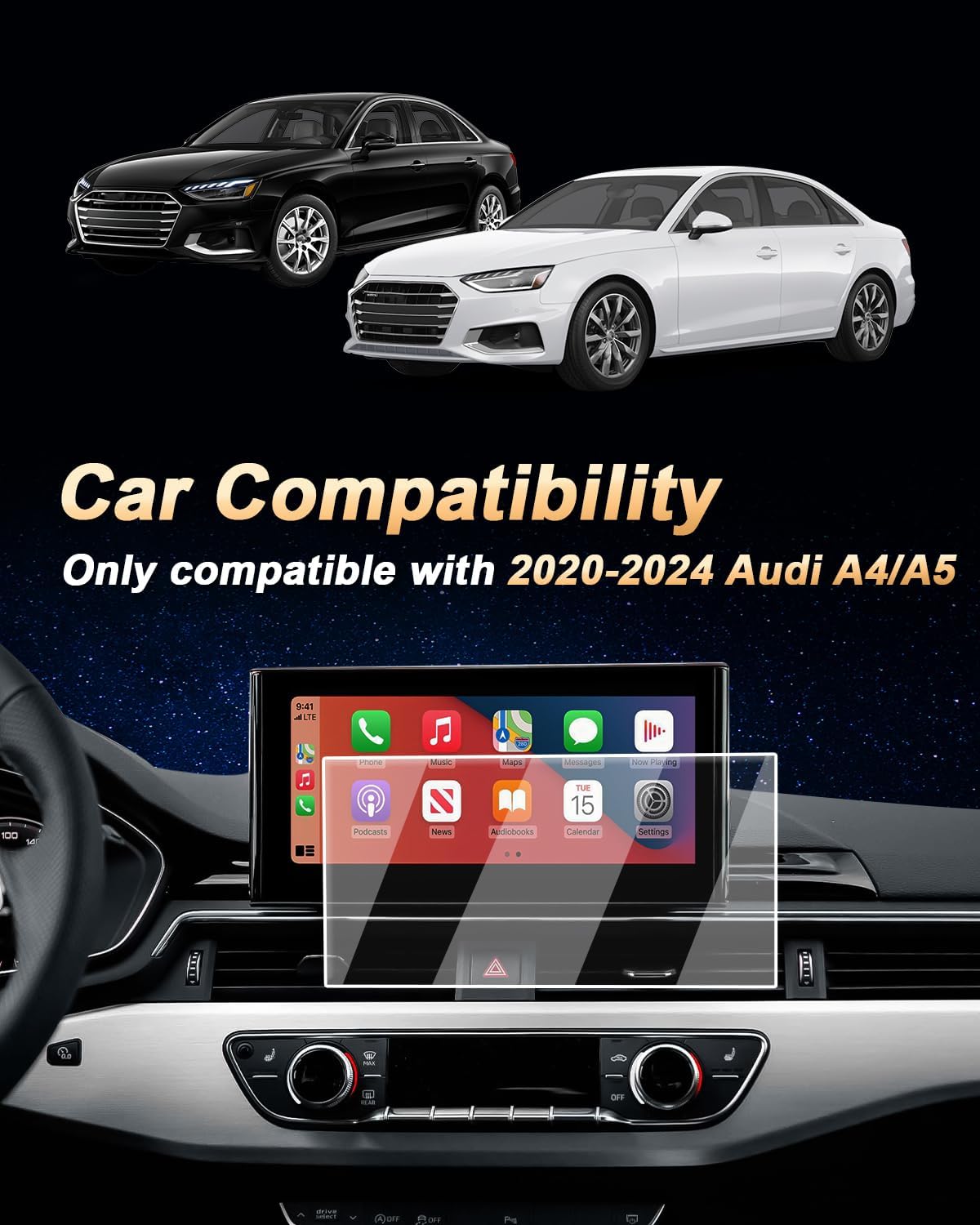 Screen Protector For 2020-2025 Audi A4/A5 & 2021-2024 Q5 - [10.1-Inch Navigation Touchscreen] - 9H Hardness Tempered Glass Screen Protector For 2021-2024 A4/A5/Q5 Accessories - Anti Fingerprints