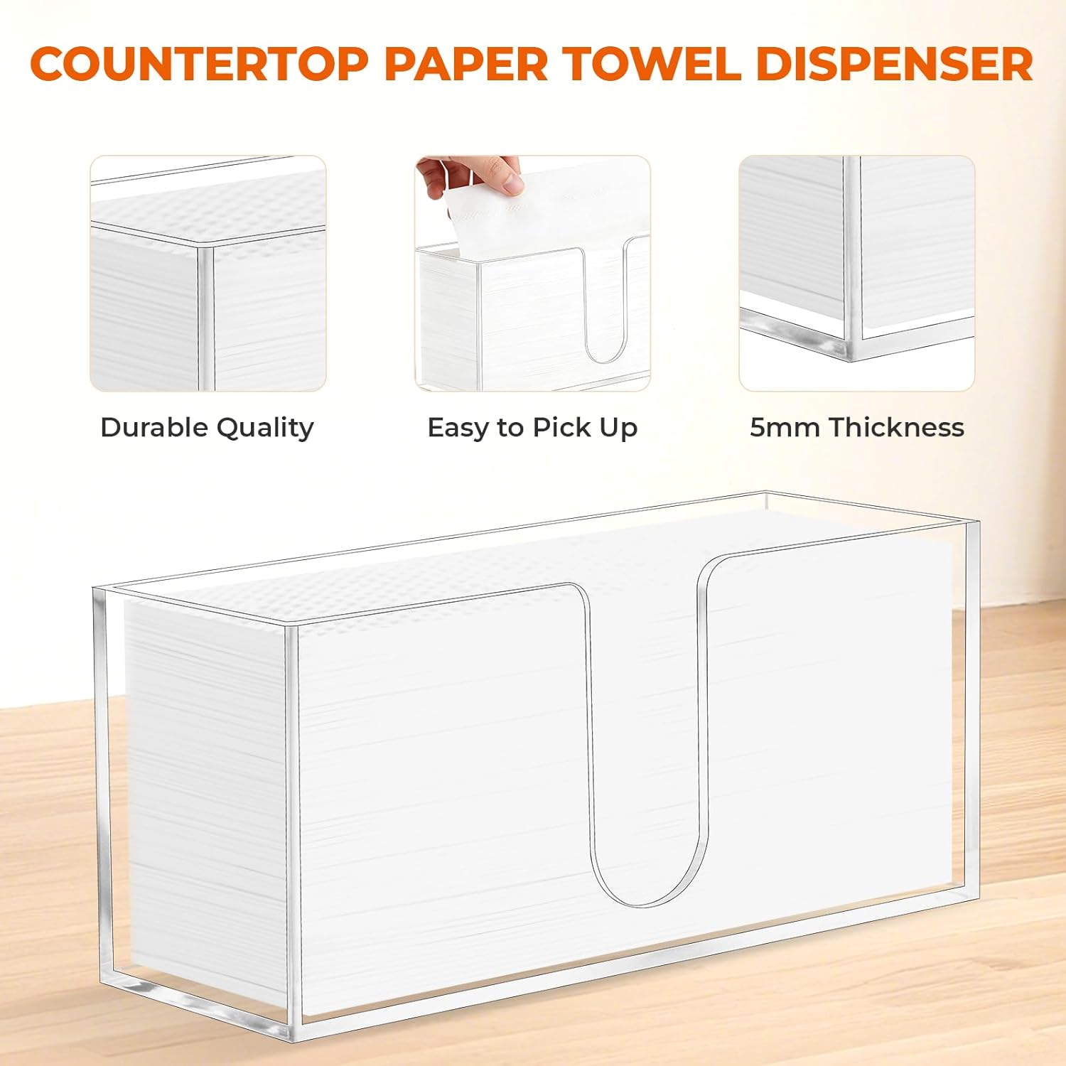 2PACK Paper Towel Holder, Countertop Paper Towel Dispenser Bathroom Paper Hand Towels Dispensers Clear Acrylic Napkin Holder Suitable for Z-fold, C-fold or MultiFold Trifold for Bathroom Kitchen
