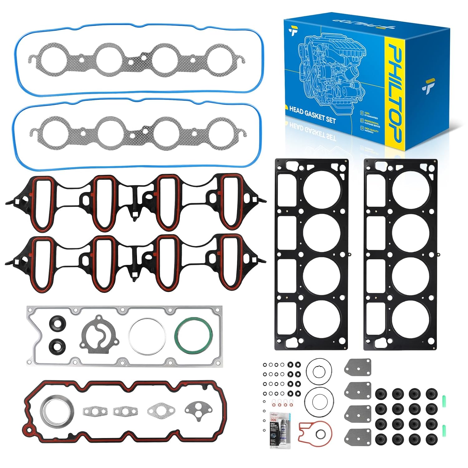 PHILTOP HS26191PT Head Gasket Set Fit for Chevy Silverado 1500 2002-2011, Suburban 1500 2006-2011,Tahoe Avalanche Express, GMC Sierra Yukon XL 1500 Savana,for 4.8L 5.3L Engine Cylinder Head Gasket Kit