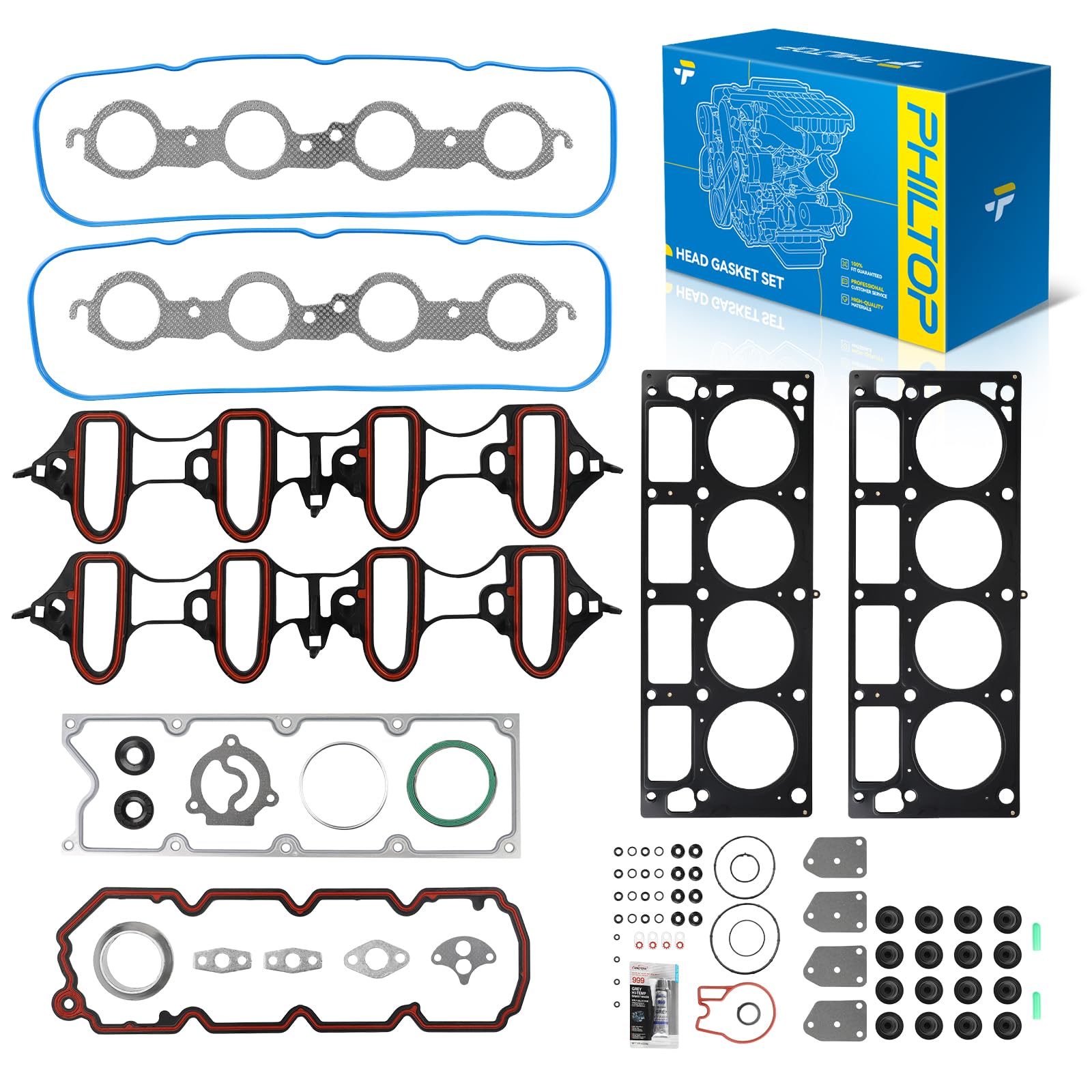 PHILTOP Head Gasket Kit for Chevy Silverado 1500 Classic Suburban 1500 | For Avalanche 1500 Express 2500, GMC Sierra Yukon XL 1500, Cadillac Escalade, Hummer H3, 5.3L 4.8L 4.3L, OE# HS26191PT
