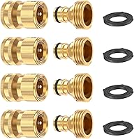 Kesfitt Solid Brass Garden Hose Quick Connect 3/4" GHT Fittings - No-Leak Male Female Adapter Kit, 4 Sets for Easy Watering