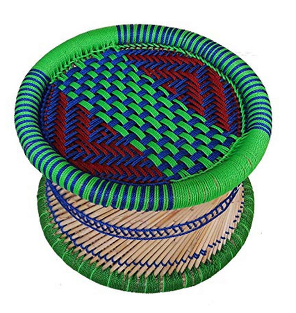 Anupam Enterprises Eco-Friendly Handicraft Cane Bar Bamboo Chair/Stool/Muddha/Mudda for Outdoor/Indoor/Furnishing/Color: Multicolored 1 Piece(10 inch Height)