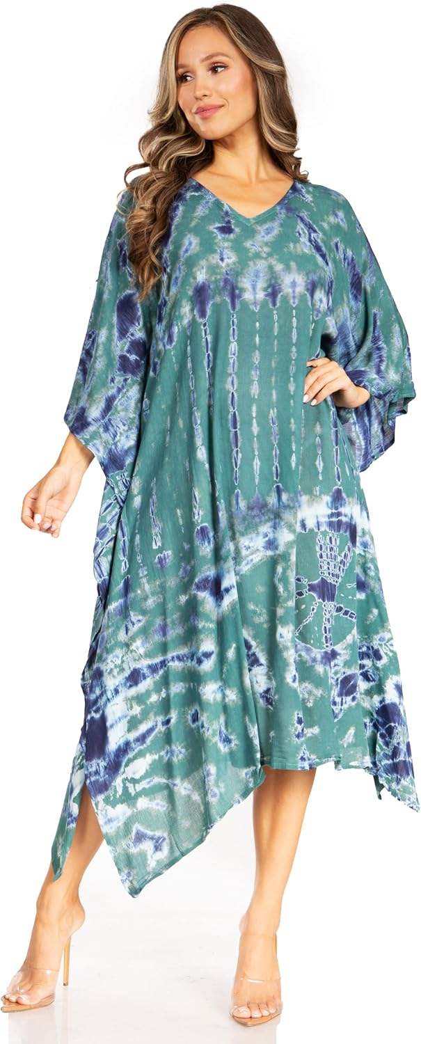 Sakkas Clementine Women's Tie Dye Caftan Dress/Cover Up Beach Kaftan Boho Summer