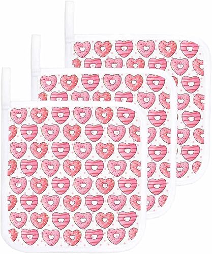 3 Packs Valentine's Day Pot Holders Sets for Kitchen,Oven Pan Plate Bowl Pads Heat Proof Mat with Hanging Loop,Thick Terry Cloth Potholders Soft