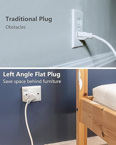 Miniatura 5 de Regleta de alimentación con USB baykul Flat Plug Extension Cord Cube con 4 tomacorrientes, 3 puertos USB, cable de alimentación de 5 pies, protector