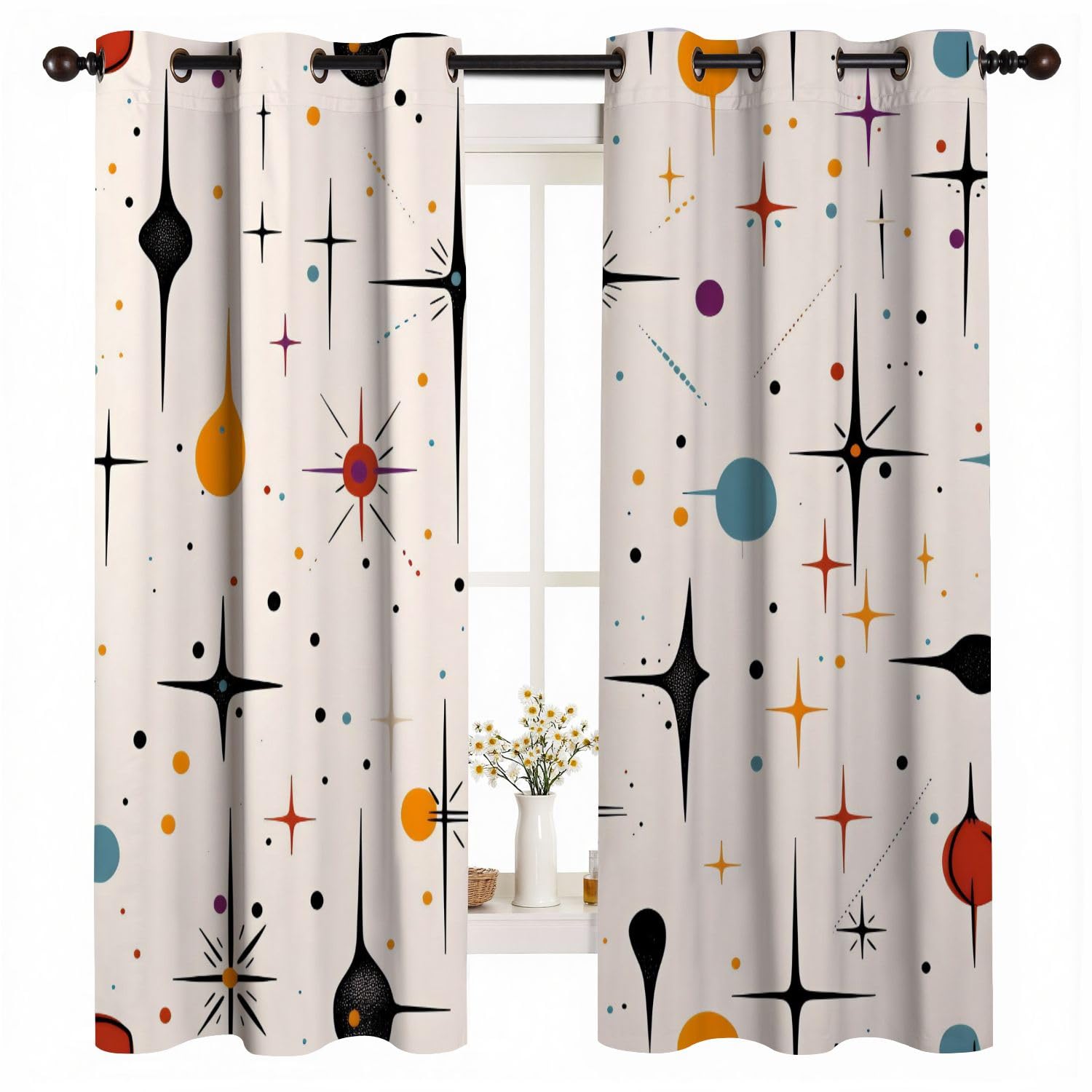 Blackout Curtains for Boys Girls Bedroom Mid Century Fifties Modern Atomic Retro Luxurious Graphic Print Colors Thermal Insulated 2 Panels Darkening