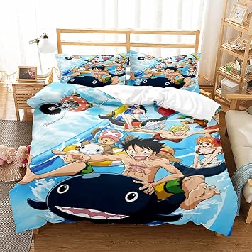 One Piece Luffy Chopper Zoro Bedding Sets - 100% Washed Cotton Duvet Covers Set Breathable Durable Soft - Hotel Quality with Zipper Closure 200x200cmDouble,OP 02