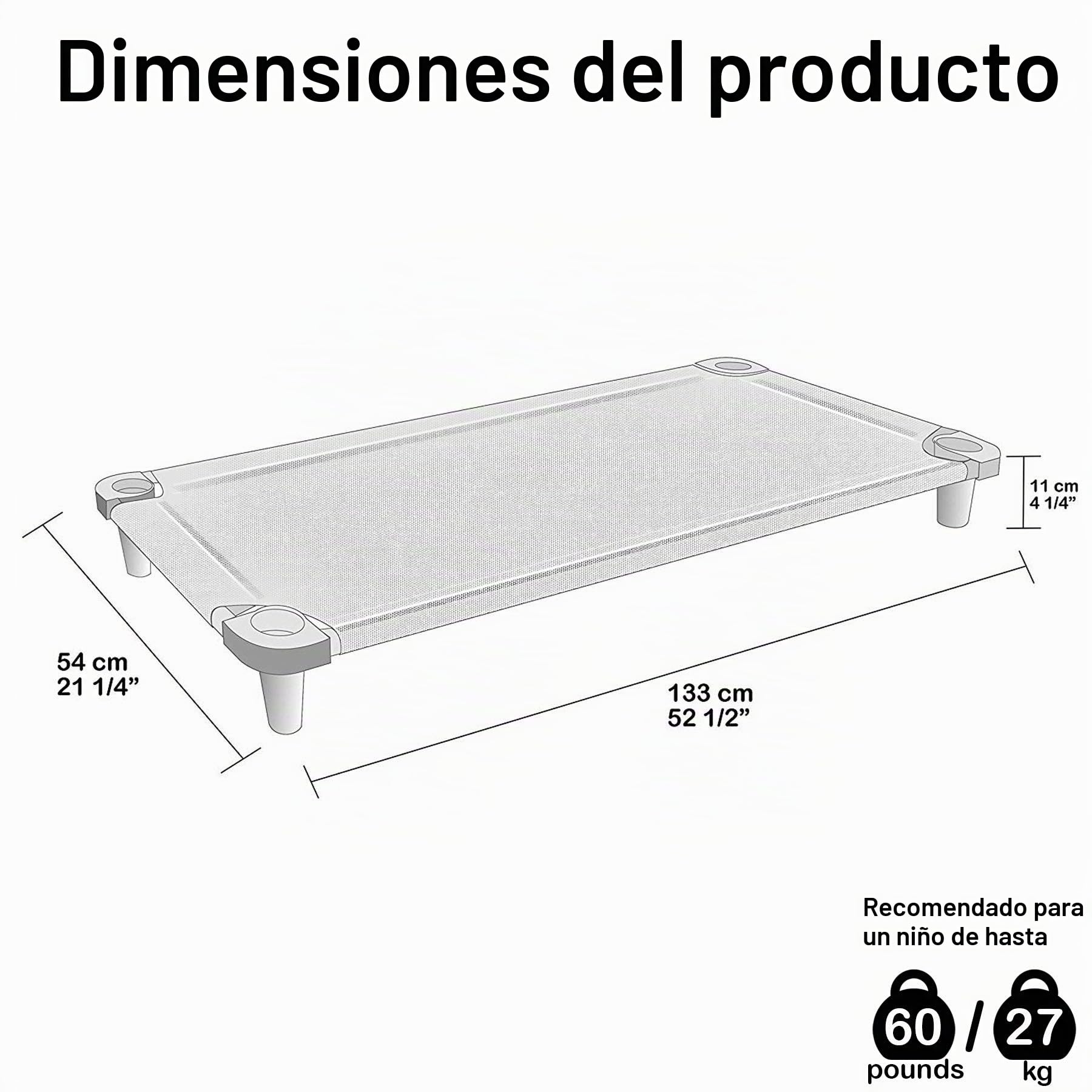 Acrimet Cuna para Niños, Cama Portátil para Niños Pequeños, Apilable, 52 Pulgadas de Largo (Tubos de Acero Inoxidable) (Tela de Malla Transpirable Amarillo - Patas Amarillo) (1 Paquete)