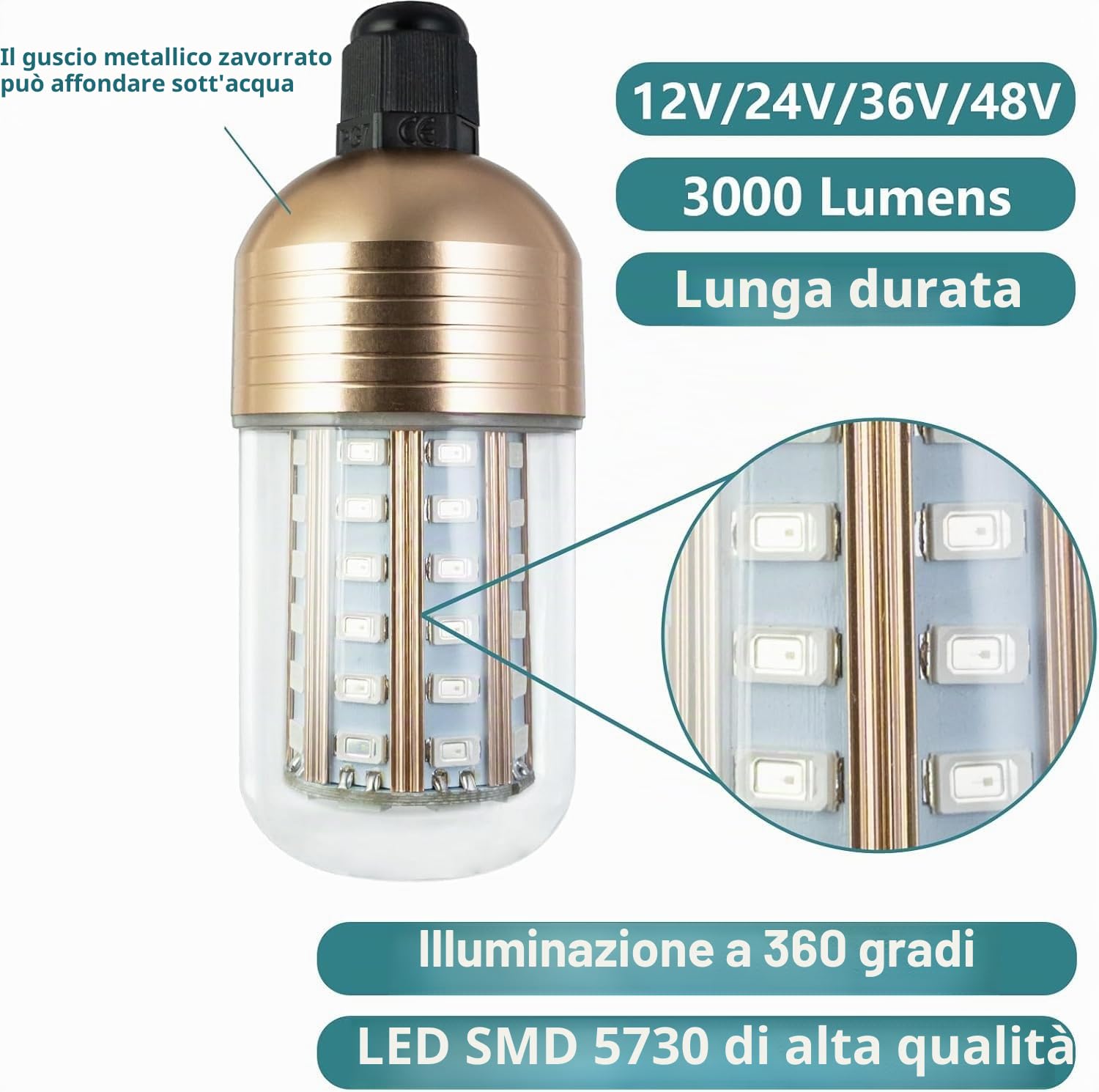 Qcwwy Luce a LED per Pesca Subacquea, 3000lm 30W IP68, Verde, 360 Gradi, per Pesci, Subacquea, Collezione di Luci per Pesci(#1)