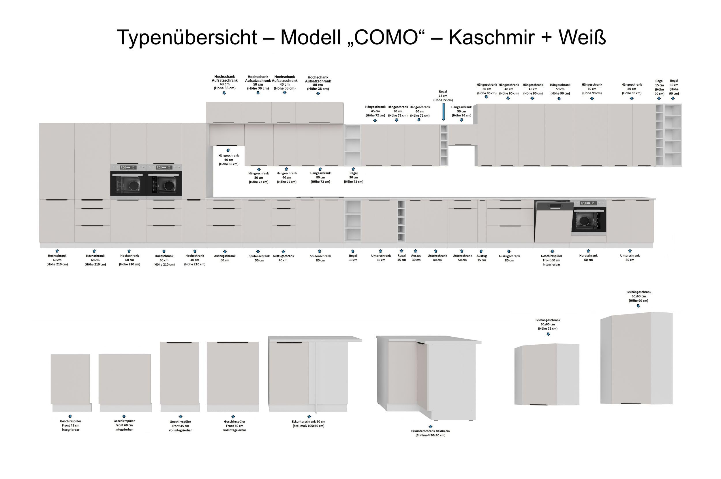 Kuechen-preisbombe Winkelküche Como 280x270 cm Küchenzeile Eckküche Einbauküche Küche Kaschmir beige matt + Weiß matt