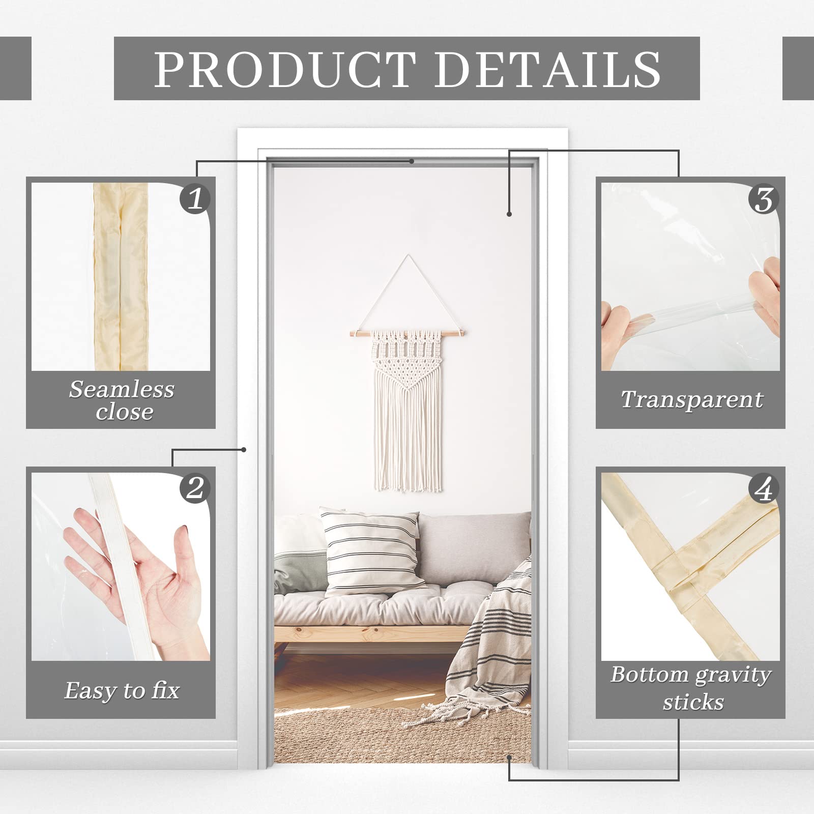 Juexica 2 Sets of Magnetic Dust Barrier Clear Door Curtains 4 x 7.3 ft, Plastic Doorway Construction Dust Barrier Magnet Screen Cover Self Closing Dust Cover for Bathroom Kitchen Air Conditioner Room