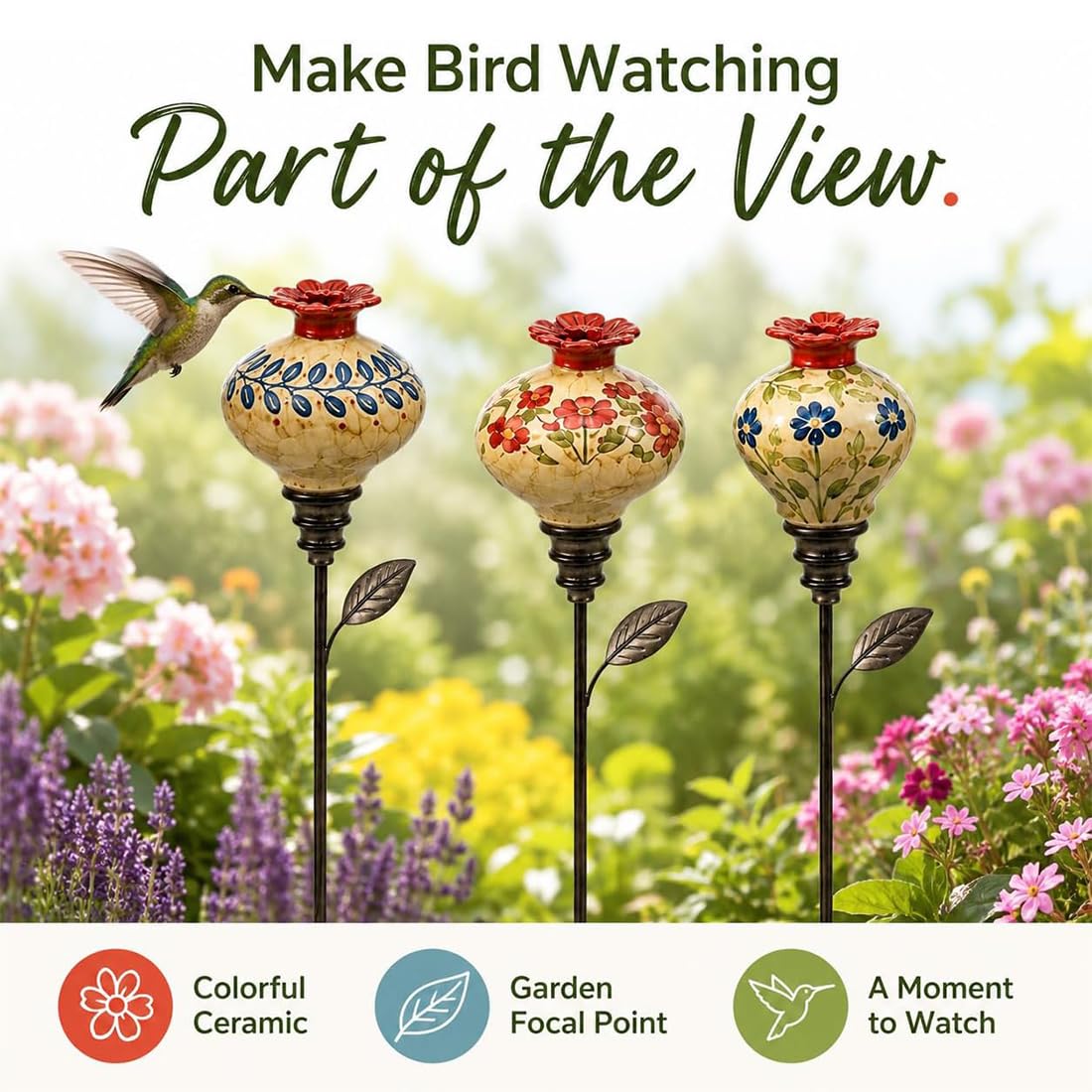 Mangiatoia Per Colibrì in Ceramica Vintage Palo Da Giardino (#ABC)