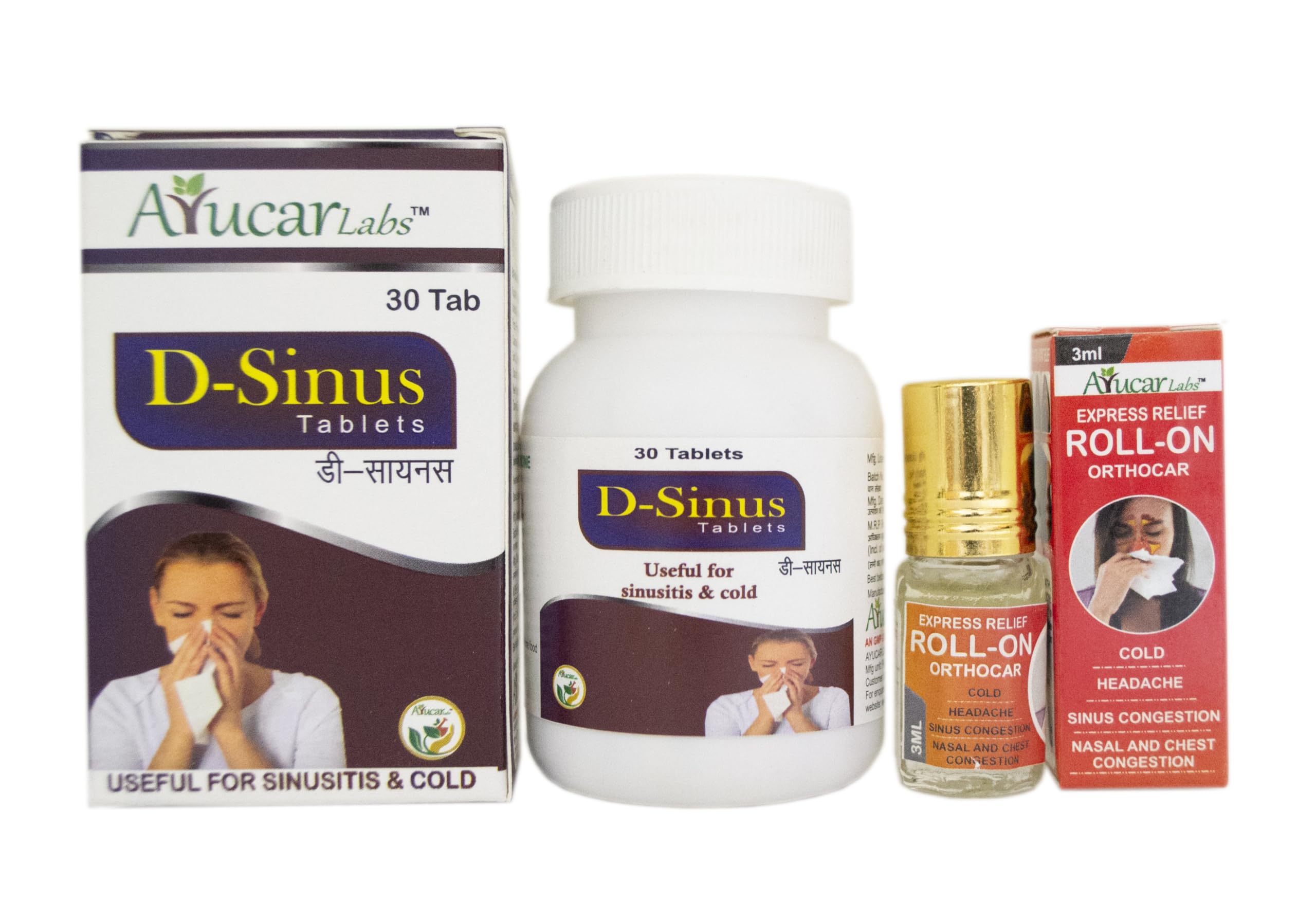 D-Sinus Tablets | Ayurvedic Supplement for Sinus & Respiratory Wellness | With Kuppintaku, Pepper, Cinnamon & Turmeric | For Adults & Kids – 30 Tablets and Express Relief Roll-On
