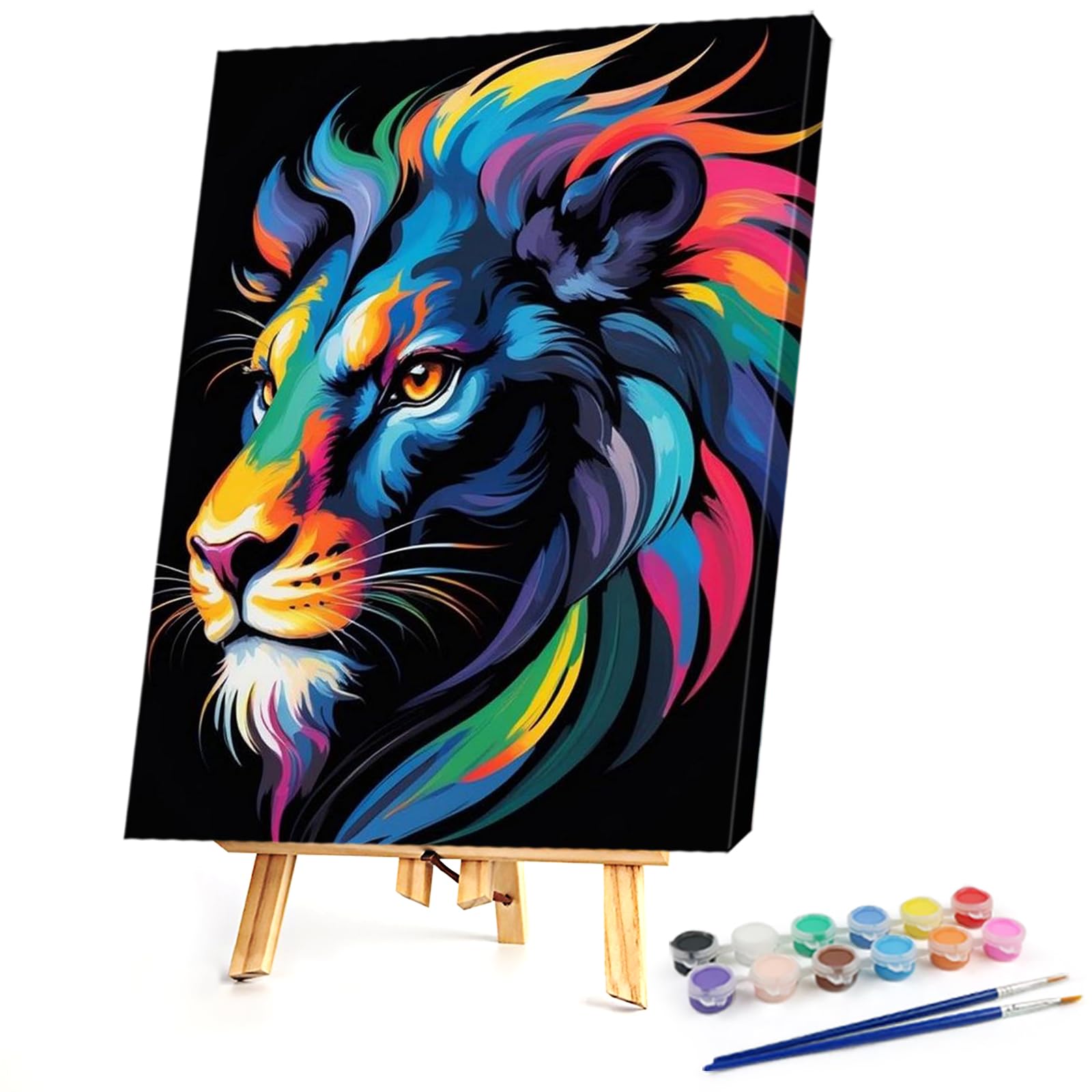 Poetrydraw Vibrant Lion Diy Paint By Numbers Kit On Canvas 40X30cm With Frame Oil Easy Painting By Numbers For Beginners Adults Gift Home Wall Decor (Vibrant Lion)