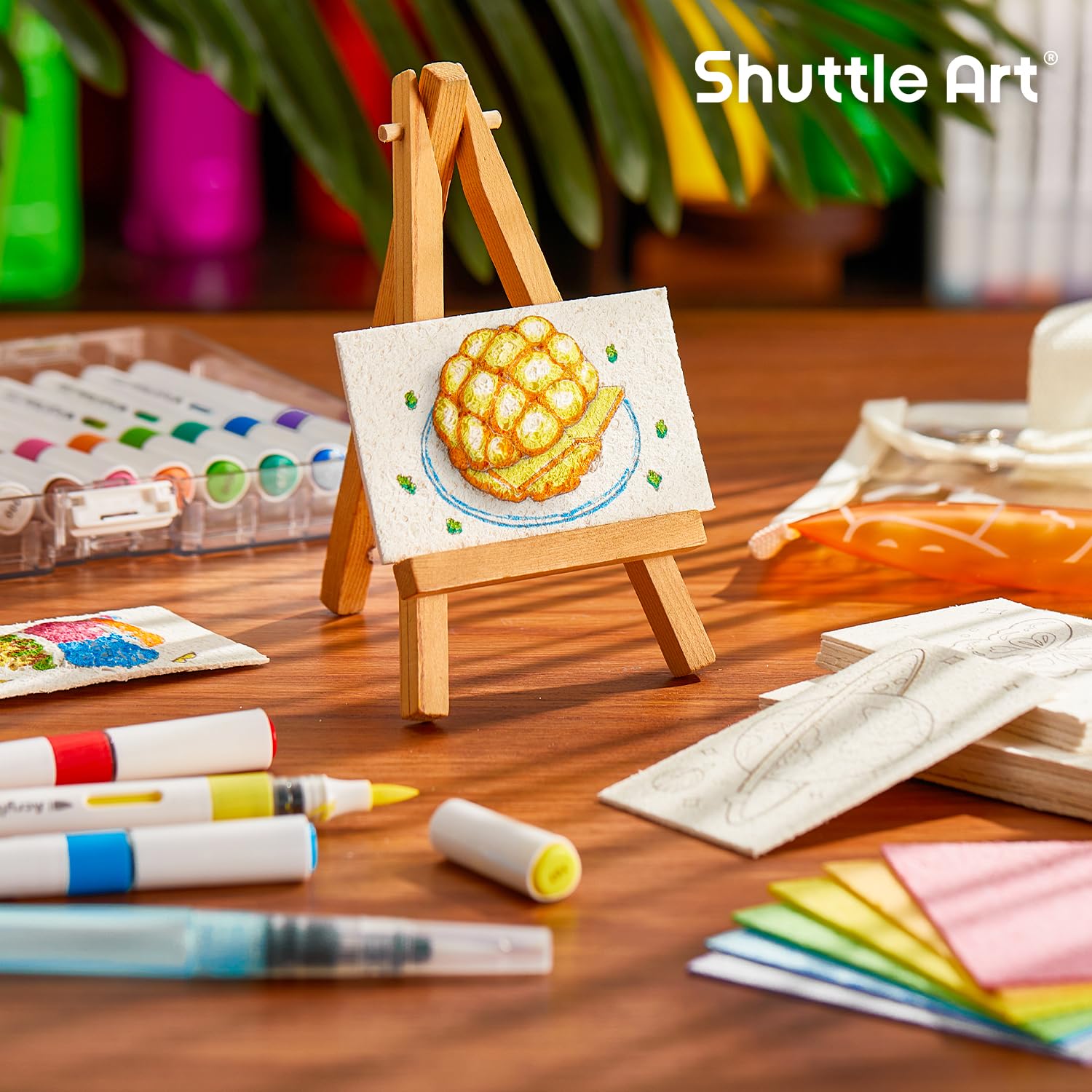 Shuttle Art 44PCS Kit de Peinture à Texture Magique avec 28 Feuilles de Papier de Peinture Texture Mousse, 12 Couleurs Feutre Acrylique Pinceau, Peinture Gonflante Eponge de Dessin 3D