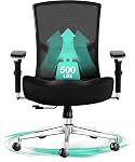 Big et Président du Bureau de haut niveau 500lbs, chaise de bureau ergonomique surdimensionnée en mesh, chaise d'ordinateur haute-arrière robuste avec coussin large et épais, support lombaire réglable, 4D Accoudoirs