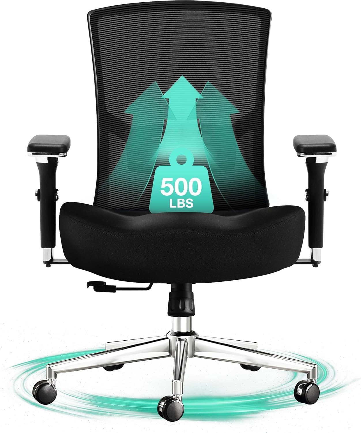 Big and Tall Office Chair 500lbs, Ergonomic Oversize Mesh Desk Chair, Heavy Duty High Back Computer Chair with Wide Thick Seat Cushion, Adjustable Lumbar Support, 4D Armrests image 3